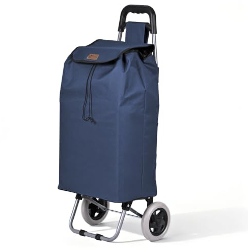 VOUNOT® Chariot de Courses 2 Roues Pliable Chariot de Marché 2 en 1 Caddie à roulettes Sac en Oxford avec Poche Zippée Montée d Escalier 59L Bleu Marine