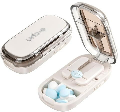 Gipnva Tablettenschneider Pill Cutter & Tablet Divider with Storage Compartment - Precise Medicine Splitter for Large/Small Pills, Portable Travel Pill Cutter (White)