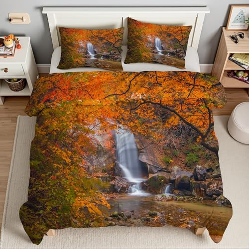 Piumino Matrimoniale Cascata Trapunte Bosco Di Aceri Piumone Imbottito Resistente Lavabile, Super Morbida Trapunta, piumini 220x240 cm in Microfibra Reversibile e 2 Federa 50x80 cmT863