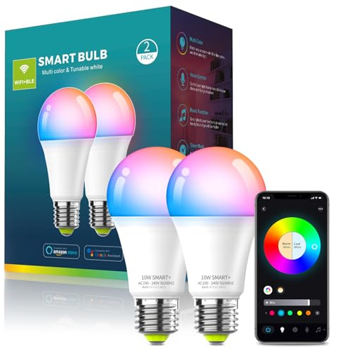 Oumida Lampadine LED Alexa Inteligente WiFi, E27, Dimmerabile Lampadina Smart 9W 1000ML (Equivalente 60 W), RGB & 2700K-6500K bianco freddo caldo, compatibile con Alexa/Google Home (2PCS)