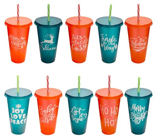 Cosiesnest 10Pcs Reusable Christmas Plastic Cups 700ML Letter Red Party Cup Christmas Cups for Kids Xmas Decoration Cup for Holiday Party Drinkware Supplies