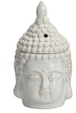 TAG2 BY SUZENNA Duftlampe Buddha aus Keramik, weiß, für Teelichter, Ausführung mit abnehmbarem Duftdeckel, 20 x 11 x 11 cm