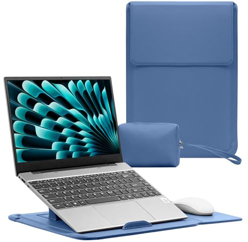 RoYiio 15-16 Pollici Custodia Computer Portatile Pelle PU (Blu) | Supporto Funzione, Borsa Custodia Laptop 15/16, Portatile Sleeve Cover per MacBook Air 15/MacBook Pro 16 M5 M4 M3 M2 M1