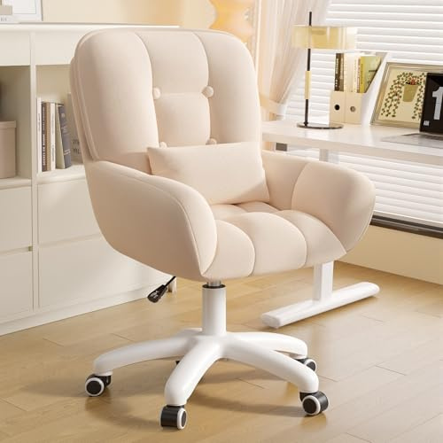 Aivermeil Bürostuhl Samt mit Kissen Schminktischstuhl Beige | Höhenverstellbar,360°Drehfunktion, bis 150kg,Samtbezug,Homeoffice Stuhl,Schminktischstuhl, Schlafzimmer,Arbeitszimmer
