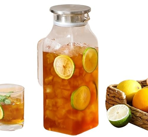 Glas Tillbringare Med Lock 2L dryckesjug med handtag och lock