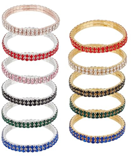 HOBBIESAY Strass Armbänder Kristall Armband Für Damen Strass Reif Armband Funkelnd Stapelbar Kristall Tennis Strass Steine Dehnbare Tennis Armbänder Schmuck Reif Für Hochzeit Valentinstag
