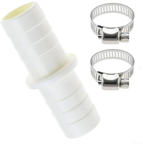 Ablaufschlauch Adapter für Waschmaschine & Geschirrspüler - Schlauchverbinder mit 2 Klemmen - PP Kunststoff 64x21mm
