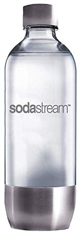Sodastream Bottiglia In Pet Di Ottima Qualità Con Base E Coperchio In Acciaio Inossidabile, Utilizzabile Universalmente Sodastream Gorgogliatore D'Acqua Con Bottiglia Di Plastica, Trasparente, 1 L