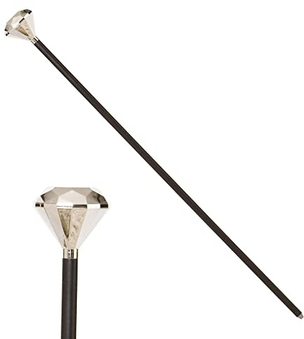 W WIDMANN MILANO Party Fashion - Bastone con diamante 90 cm nero-argento | Accessorio per costumi con impugnatura a forma di diamante color argento, adatto per Carnevale, feste a tema e travestimenti