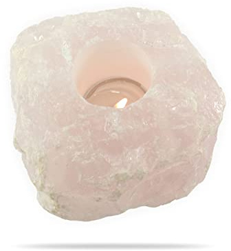 Budawi® Rosenquarz Teelichthalter Naturstein 1 kg schwer Filz unterlegt Edelstein Deko Kristalllicht Wellness Geschenk Wohnung