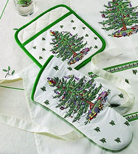 spode christmas tree pot holder & oven mitt set