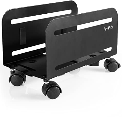 VIVO Computer Tower Desktop ATX-Case, CPU Steel Rolling Stand, 4.7 to 8.2 inch Wide Adjustable Mobile Cart Holder with Locking Caster Wheels, Gaming PC Holder, Black, CART-PC01…