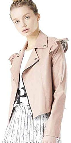 8 PM Giubbotti Donna chiodo in Eco-Pelle, Volants con Interno Laminato sulle Spalle, Chiusura con Zip, Maniche con Spacco sul Fondo, Interno Foderato