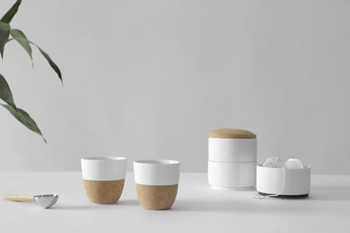 Viva Scandinavia Set de 2 Tasses à thé Design en Porcelaine Blanche avec Manchette en liège, 200 ML