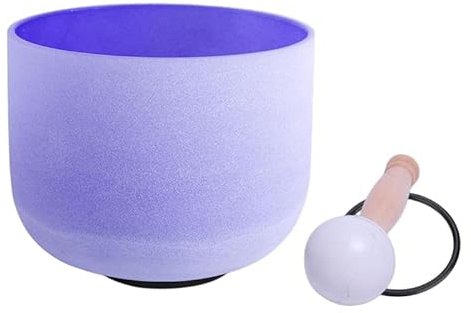 ENERGYSOUND Crystal Quartz Bowl 432 Hz Perfect Pitch B Crown Chakra Purple Colored Frosted Quartz Crystal Singing Bowl 8 inch（20 cm)
