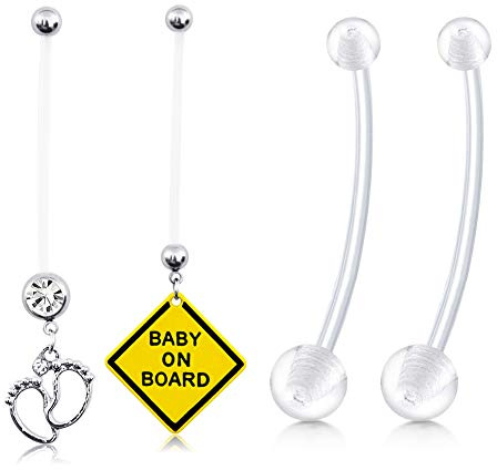 Briana Williams 4stk Bauchnabelpiercing Schwangerschaft Flexibel Retainer 14 Gauge 38mm Stab PTFE Piercing Bauch Schmuck