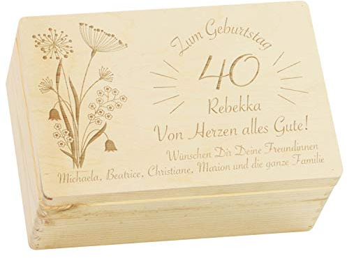 LAUBLUST Große Holzkiste Blumen Motiv - Personalisiert mit Individueller Wunsch-Gravur - 30x20x14cm, Natur, FSC® | Geschenkkiste - Geschenk-Verpackung | Aufbewahrungskiste | Deko & Erinnerungs-Box