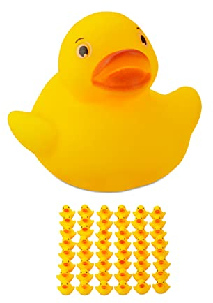 Relaxdays Paperelle da Bagno 3,5 cm Set da 48, Classico Gioco per il Bagnetto e Decorazione, per Grandi e Piccini, Regalo per i Bambini, Gialle