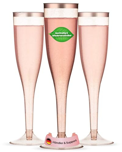 Hengu 30 Stück Sektgläser mit Goldrand, 160ml Wiederverwendbar & Recyclebar Champagnergläser für Partys, Hochzeiten, Neujahrsfeiern - Rose Gold