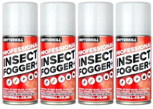 CritterKill Professional Insect Killer Foggers 150ml 4 Pack | Total Release Automatic One Shot Fogging Insecticide - Kills Fleas, Bed Bugs, Flies, Moths and more.