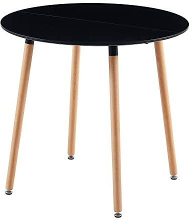 LiePu Table Salle à Manger Ronde Moderne, Table de Cuisine en Bois de Hêtre pour 2 à 4 Personnes, 80 x 80 x 73 cm, Noir