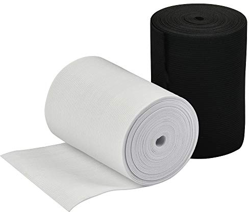 2pcs Banda Elástica, Cinta Elastica Costura, Rollo de Cinta de Hilo de Poliéster, Elastico Negro y Blanco,Cinta de Poliester,Multifunción para Bricolaje, Costura, Envoltura -10cm x4mx0.8mm