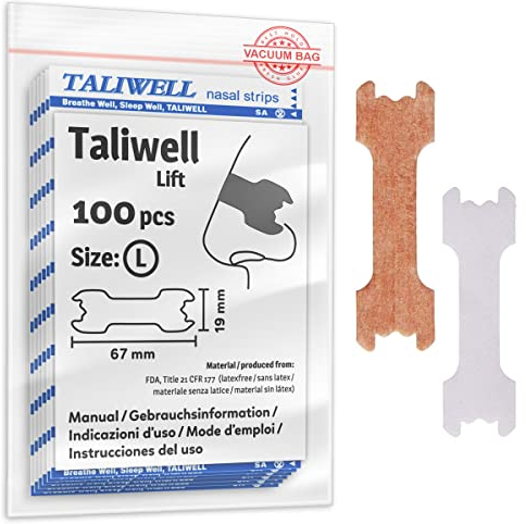 Taliwell Nasenpflaster 100 Stück L Large, Besser Atmen beim Schlafen, Sport, Schnupfen, Nasenstrips gegen Schnarchen, Anti-Schnarch-Pflaster Stopper