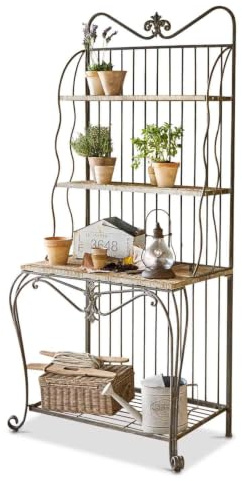 Loberon Pflanztisch Rentlor, Kunstvolles Vintage-Design, viel Stell- und Arbeitsfläche, Witterungsbeständig, Wasserresistent, Outdoor, Gartenmöbel, Eisen, antikbraun