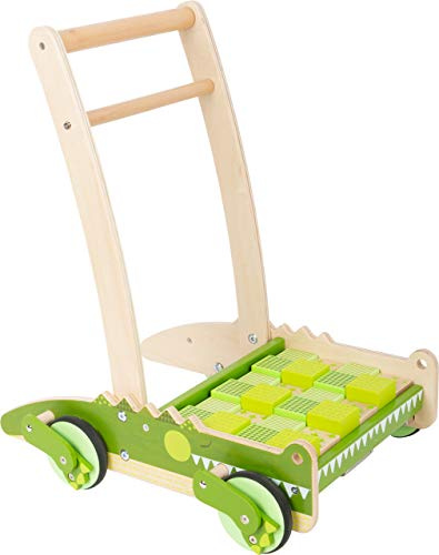 small foot Lauflernwagen Krokodil aus Holz, mit Bremssystem und Bauklötzen, mit gummierten Rädern , ab 1 Jahr, 11738