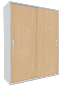 Schiebetürenschrank mit Mittelseite, 6 Dekor-Einlegeböden, abschließbar, 1200x425x1536, Buche/Lichtgrau
