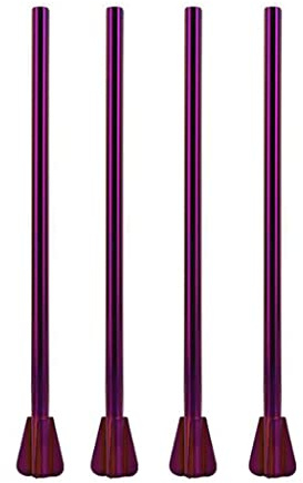 Hoshen Set di 4 cannucce in acciaio inox da 20,5 cm, spessore in metallo, con cannucce a punta a spirale, per frullati, bevande (viola)