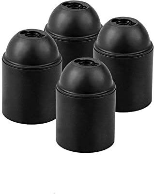 HALOTEC | Pack di 4 Portalampada E27 | Nero | Supporto Attacco E27 Liscio | Montaggio M10x1 | Base per Lampadina a Vista e Filetto Grosso | Fabbricato in Italia