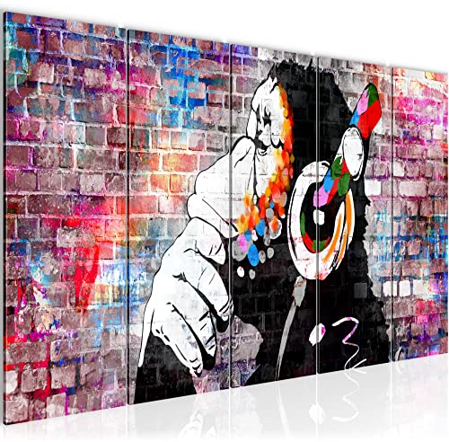 Runa Art Wandbild XXL Affe mit Kopfhörer Loft Wohnzimmer 200 x 80 cm Bunt 5 Teilig - Made in Germany - 042555c