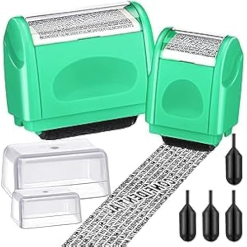 Nezyo 2 Pack Identity Protection Roller Stamp Identity Theft, Confidential, Privacy Roller Stamp Information Blocker and 4 Pack Refill Ink for ID Account Data Address Security(Mint)