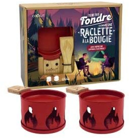 Cookut - Coffret RACLETTE pour 2 FONCTIONNANT A LA Bougie Rouge Decor CHEMINEE New