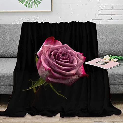 3D Kuscheldecke 130x150 Pinke Rose Warme Decke Blumen Flanell Fleecedecke Romantisches Thema Flauschig Weich Wohndecke für Sofadecke Couchdecke Sofaüberwurf Bettüberwurf