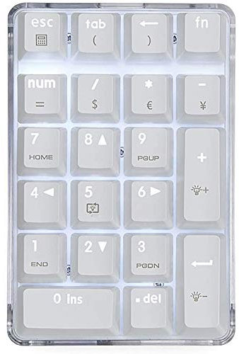 BOFLAX Pavé numérique mécanique avec interrupteur marron - de filaire - Boîtier en cristal - Rétroéclairé blanc - 21 mini pavé numérique