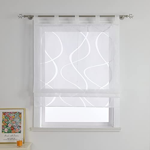 Joyswahl Voile Raffrollo mit Ausbrenner Wellenmuster »Yuna« Raffgardine mit Schlaufen Schals Fenster Unifarbige Vorhänge BxH 140x140cm Weiß 1 Stück