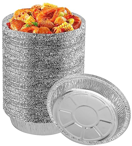 SINJEUN 60 PCS 8 Inch Round Aluminum Foil Trays, Tin Foil Trays Foils Food Containers for Kitchen, Restaurant and Picnic Baking Food