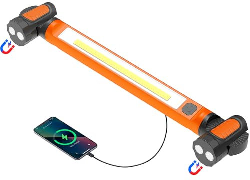 wokelux Luz de trabajo, luz de trabajo LED de 3000 lm, luz de trabajo magnética recargable de 5200 mAh, luces de trabajo inalámbricas debajo del capó con ganchos para mecánicos, inspección, taller,