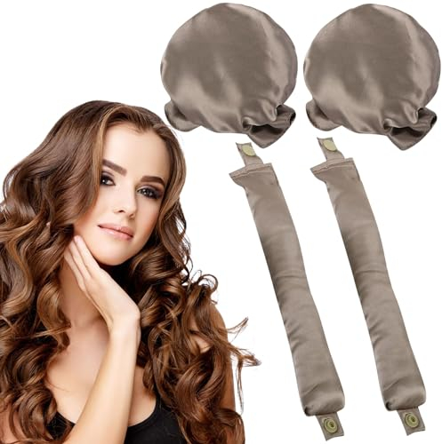 KEYRI 2 Pezzi Bigodino Lungo per Boccoli Senza Calore, Heatless Hair Curler Arricciacapelli in Seta DIY per Capelli Medi, Spugna Set Per Dormire (Champagne)