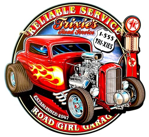 DiiliHiiri Cartello Hot Rod – Targa in metallo di Garage vintage (32 x 30 cm) – Targa metallica retrò stile antico – Decorazione per bar – Lamiere vintage – Officina meccanica – Garage – (9554)