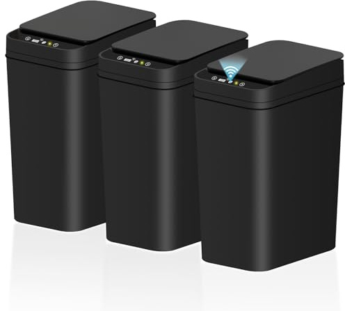 jinligogo 3Pack Bathroom Small Trash Can with Lid, 2.6 Gallon Touchless Automatic Garbage Can Slim Waterproof Motion Sensor Smart Trash Bin for Bedroom, Office, Living Room-Black