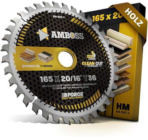 HM Kreissägeblatt 165x20 16 Z36 Wechselzahn für Holz - Feinschnitt. AMBOSS WERKZEUGE® Sägeblatt 165mm +Reduzierring 16 20mm. 165x20 165x16 komp. zu Metabo KS1157S. MagnumTK1256. KS1155S. Magnum TK1256