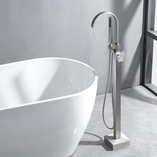 BiaoTeng Freistehende Wannenarmatur Einhandmischer 360° Drehung Badarmatur Freistehende Badewanne Badewannenarmatur Bodenmontage, grau