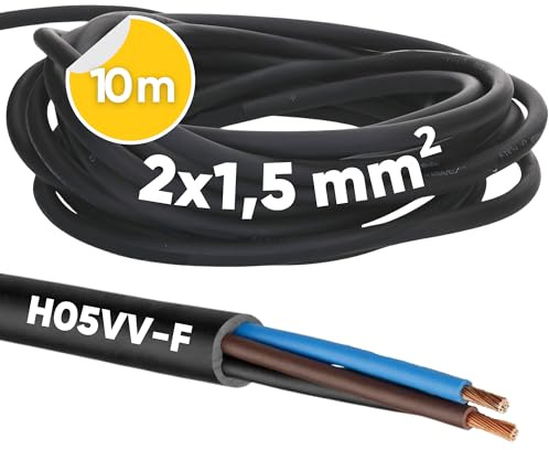 Kalitec 10m H05VV-F Schlauchleitung 2x1,5 mm² - Stromkabel Schwarz | Flexibles 2-adriges PVC Elektrokabel für Innenräume, Lampenkabel und Gerätekabel, HAR-zertifiziert, 300/500 V Spannung