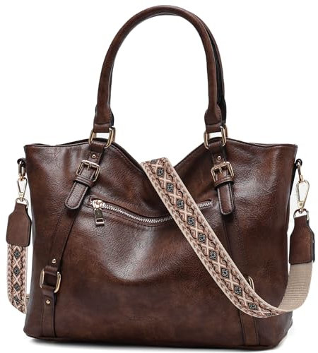 Chase Chic Handtasche Damen,Vegan Leder Hobo Taschen Top Griff Satchel Schulter,Umhängetasche Schultertasche für Frauen mit verstellbarem Riemen(Kaffee)
