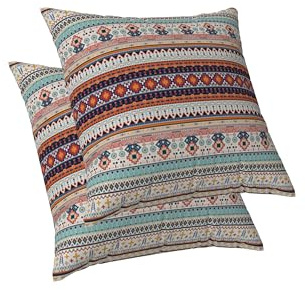 ggaimwf Ethnische Boho Kissenbezüge Geometrisch Mandala Böhmisches Dekor Stammesdruck Marokkanische Kissen Doppelseitig Leinenoptik Handgefertigte Kissenbezüge für Sofa Bett Wohnzimmer 50x50cm 2er-Set
