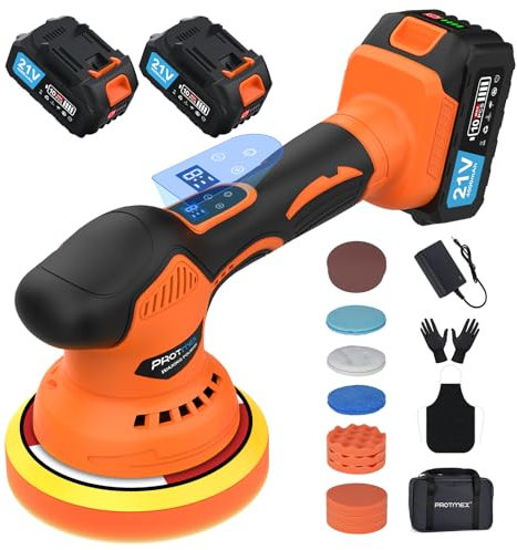 Lucidatrice per auto senza fili, kit per lucidatura con batterie da 21 V 4,0 Ah, lucidatrice orbitale con 8 lucidatrici touch screen da 6 variabili per dettagli auto/rimozione graffi