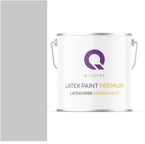Q-COVER Voc - Vernice in lattice, lavabile, 5 l (circa 35 m²), colore Grigio chiaro, colore per interni, colore da parete, classe 2, colore opaco, per chi soffre di allergie, resistente all'abrasione